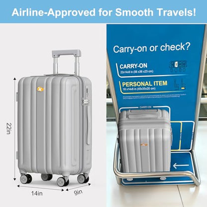 MGB Hardside Carry On Luggage 22x14x9 Airline Approved, Scratch Resistant - color: Silver, size: 20 Inch - Carry-on