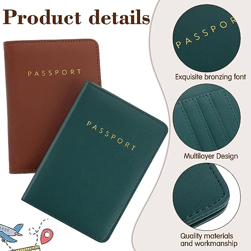 Frienda 2 Pcs Passport Holder Covers Waterproof Leather - color: Brown and Green