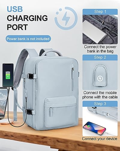 WONHOX Large Travel Laptop Backpack Expandable Flight Approved Backpack Carry on Backpack for Women Men Waterproof 17inch Laptop Daypack Hiking Work Backpack with Shoe Compartment Blue - color: A12-lightblue