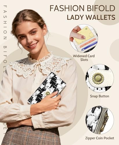 GIANCOMICS White Black Cat Womens Wallet RFID, Credit Card Holder Bifold - color: Black and White Cats