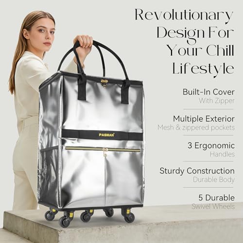 PASMAN Reusable Foldable Rolling Grocery Bag on 5 Wheels,Large,Matte Purple - color: Matte-purple, size: Large