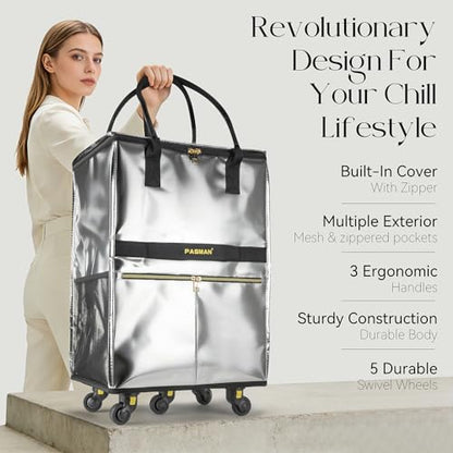 PASMAN Reusable Foldable Rolling Grocery Bag on 5 Wheels,Medium, Rose Gold - color: Rose Gold, size: Medium