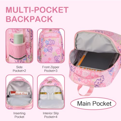 Rexmore Girls 3Pcs Backpack Set with Lunch Box & Pencil Case, Pink - color: Pink