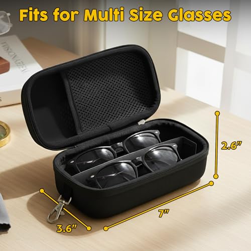 Double Eyeglasses Case, Hard Shell Glasses Case for Men Women - color: Black