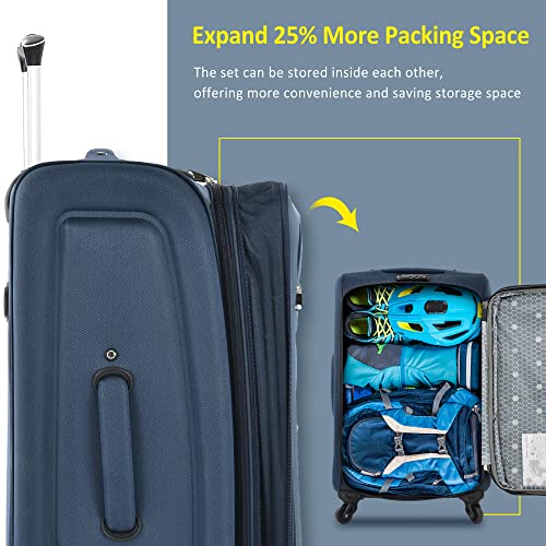 Softside Luggage Expandable 3 Piece Set Suitcase Upright Spinner Softshell Lightweight Luggage Travel Set (Dark Blue) - color: Dark Blue
