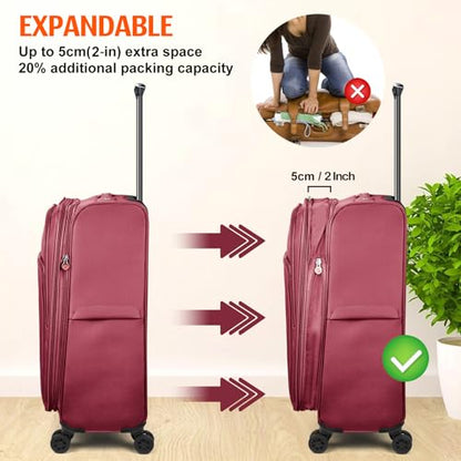 Verdi Softside Expandable 28 Inch Luggage with Spinner Wheels Lightweight Travel Suitcase (Burgundy, Checked-Large 28-Inch) - color: Burgundy, size: Checked-Large 28-Inch