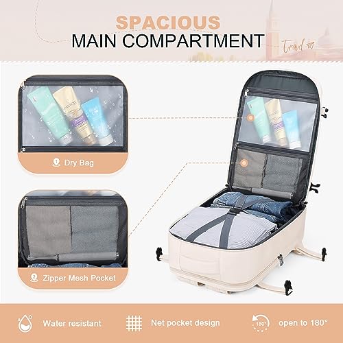 Maelstrom Travel Backpack for Men Women, 17.3" Laptop with Shoe Compartment - color: Beige, size: 17.3 inch upgraded