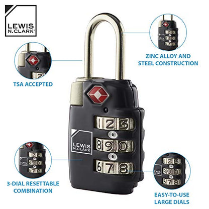 Lewis N. Clark Travel Sentry TSA-Approved Luggage Lock, Large 3 Dial Combination with Easy Read Dials - Green - color: Green