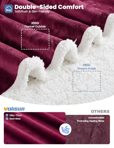 Wearable Heated Blanket with Foot Pocket, Flannel & Sherpa, 50x70+18, Red - color: Red, size: 50x70"
