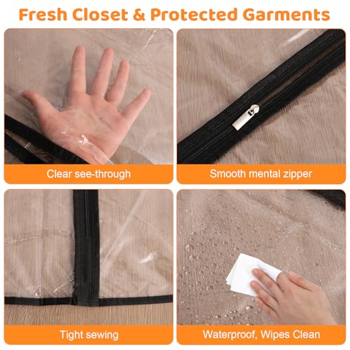 12 Pack Clear Garment Bags, 24 x 40 In Clothes Covers For Suits & Coats - color: Full Clear with Black Edge, size: 40in *12