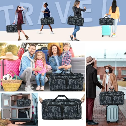 Fmeida 65L Duffle Bag Foldable Travel Duffel Bags for Men Women Travel Bag - color: Glossy BlackCamo
