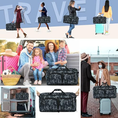 Fmeida 65L Duffle Bag Foldable Travel Duffel Bags for Men Women Travel Bag - color: Glossy BlackCamo