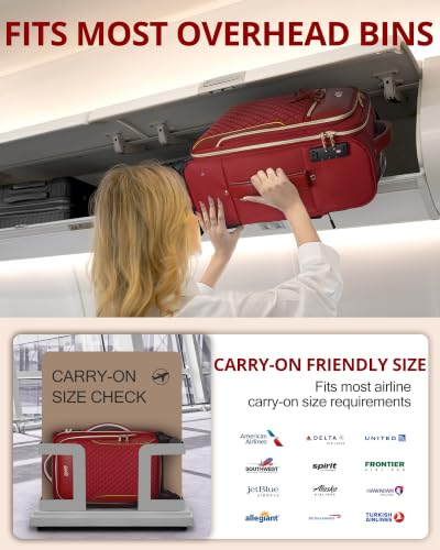 Carry On Luggage 22x14x9 Airline Approved, 20" Softside Suitcase for Travel - color: Red