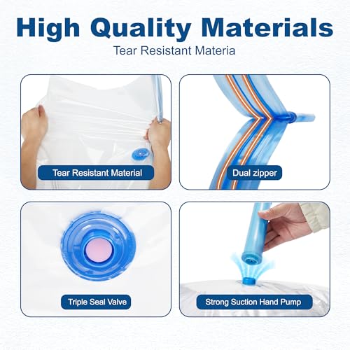 HOUSE DAY 10 Medium Vacuum Storage Bags with Pump,Space Saving Vacuum Seal Bags For Clothing Travel,Vacuum Storage Bags For Clothes, Bedding, Moving, Camping, Toys, Travel & Organization, Hand Pump - size: 10 Medium