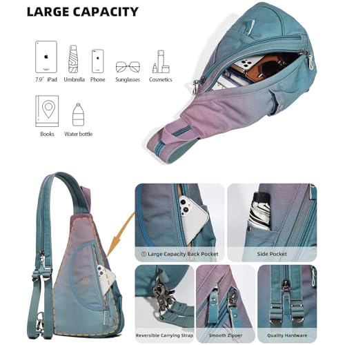 KL928 Canvas Sling Bag - Small Crossbody Backpack Shoulder Casual Daypack Rucksack for Men Women(Large Version, Violet+GrayishBlue) - color: Canvas-violet+grayishblue