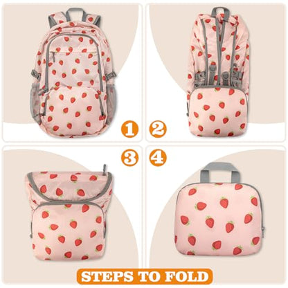 ZOMAKE Lightweight Packable Backpack 30L, Foldable Travel Hiking Daypack - color: D-strawberry Print