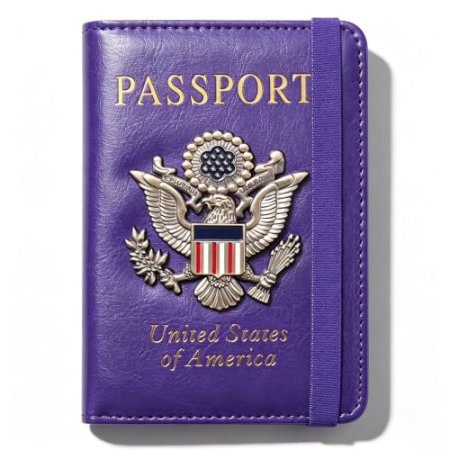 Premium Passport Holder for Travel RFID Blocking Passport Cover Slim - color: Purple