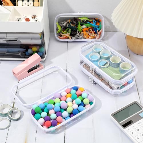Hoolerry 4 Pcs Hard Clear Zipper Case,Clear,7.5 X 3.9 X 2 In,White - color: White, size: 7.5 x 3.9 x 2 in