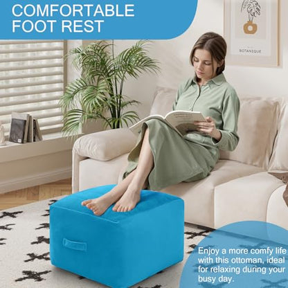 MeMoreCool Square Pouf Ottoman Foot Rest 20x20x15 Inches, Blue - color: Striped Blue