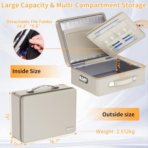 DocSafe 6400°F Fireproof Document Box with Lock, 10 Layers Heat Insulated - color: Beige