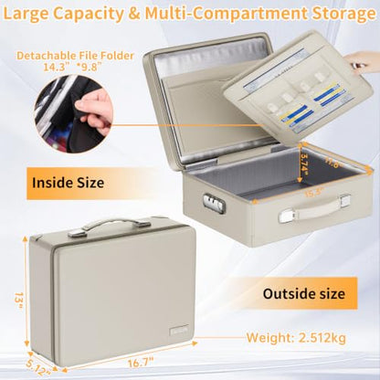 DocSafe 6400°F Fireproof Document Box with Lock, 10 Layers Heat Insulated - color: Beige