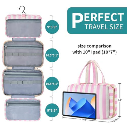 Personalized Travel Hanging Toiletry Bag & Makeup Bag Striped Pink D - color: Striped Pink, size: D