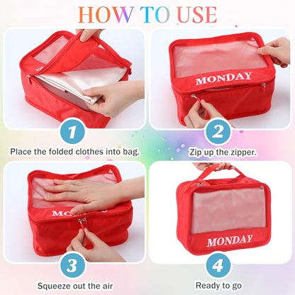 15 Pcs Day of Week Packing Cubes Travel Kids, 9x7x3inch, Rainbow - color: Rainbow, size: 9x7x3inch