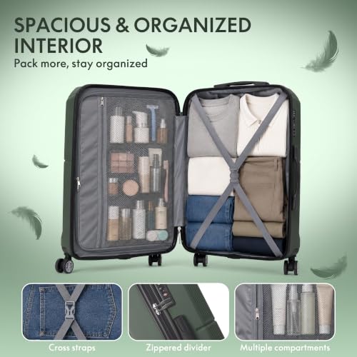 3-Piece ABS Hardshell Luggage Set, Lightweight Durable Suitcases with 4 Silent Spinner Wheels, TSA Lock & Scratch-Resistant Surface, 20"/24"/28", Dark Green - color: Dark Green+Solid