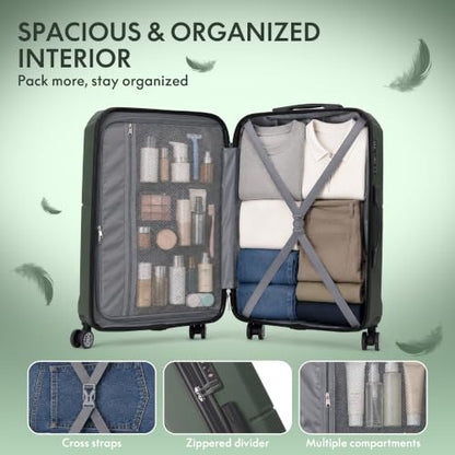 3-Piece ABS Hardshell Luggage Set, Lightweight Durable Suitcases with 4 Silent Spinner Wheels, TSA Lock & Scratch-Resistant Surface, 20"/24"/28", Dark Green - color: Dark Green+Solid