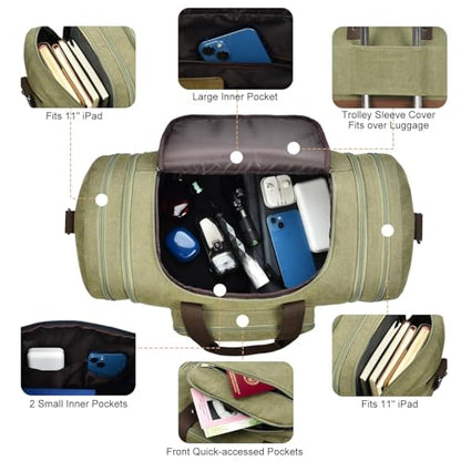 Litvyak 50L Canvas Duffle Bag for Travel Weekender Gym Overnight Carry-on - color: Army Green
