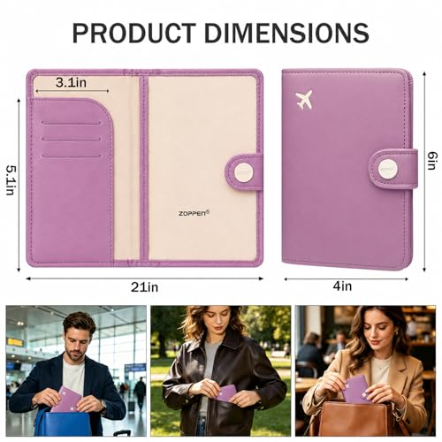 ZOPPEN Passport Holder RFID Blocking Travel Wallet, Elegant Purple - color: Elegant Purple