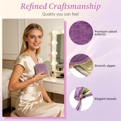 Small Travel Jewelry Case,Portable Soft Velvet Jewelry Travel Pouch,Purple - color: Purple-1PCS