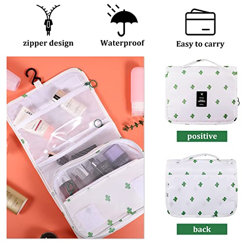 Hanging Toiletry Bag for Women, Portable Cosmetic Summer Beach Bag, Cactus - color: White Cactus