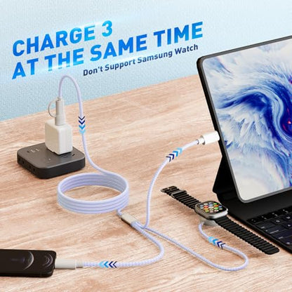 𝐔𝐩𝐠𝐫𝐚𝐝𝐞𝐝 𝐑𝐚𝐩𝐢𝐝 𝐅𝐚𝐬𝐭 Charging USB C Watch Phone Charger 3 in 2 Cable, Compatible with Apple Watch Ultra SE Series 1-11, Universal Travel Multi Devices All in One Cord, 4FT/1.2M-Purple - color: Purple