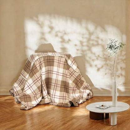 forestfish Wearable Blanket Compact Pillow 2-in-1, Flannel Lap Blanket Poncho with Button Plaid Throw Cushion for Home Office Sofa - color: Light Brown