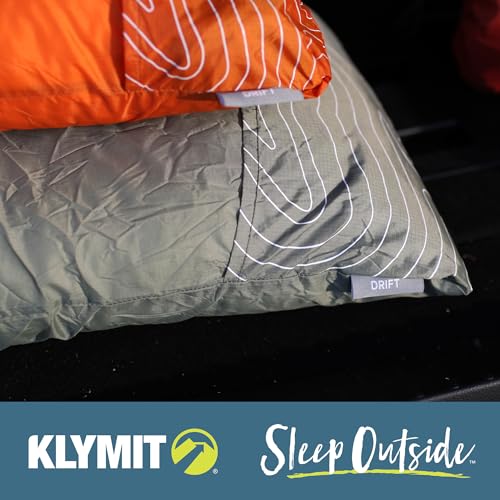 Klymit Drift Camping Pillow, Shredded Memory Foam Travel Pillow with Reversible Cover for Outdoor Use, Green, Regular