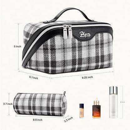 BOYATU Travel Makeup Bag for Women: 3 Pcs Set Scottish Plaid Make up Bag - color: E-1-Black