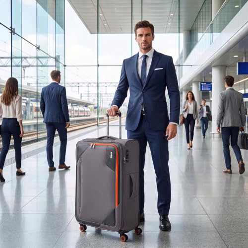 Suitcases w/Wheels 32 inch Luggage,Large Softside Suitcase - color: Grey, size: Checked-Extra Large 32-Inch
