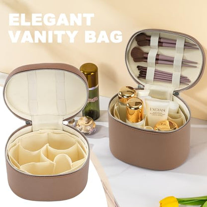 Makeup Bag Vanity Case Cosmetic Bag with Removable Divider Travel Toiletry Bag for Women Portable Make up Box Organizer, Khaki - color: Khaki