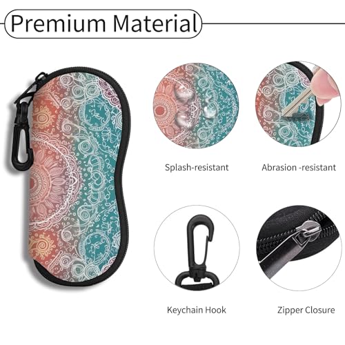 Hion Sunglasses Soft Case Ultra Light Neoprene Zipper Eyeglass Case With Belt Clip - color: 2b-mandala Diamond