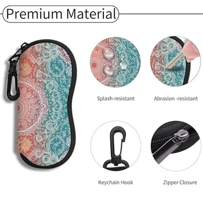 Hion Sunglasses Soft Case Ultra Light Neoprene Zipper Eyeglass Case With Belt Clip - color: 2b-mandala Diamond