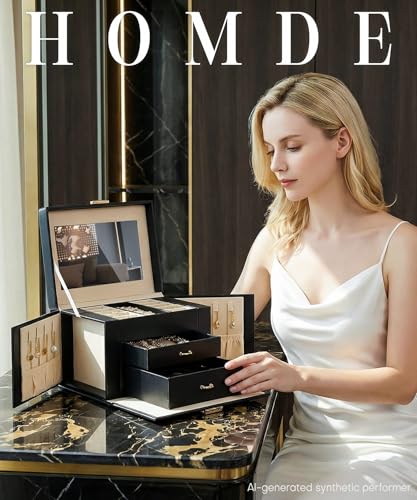 Homde Lockable Jewelry Box for Girl: 3-Layer Safe Organizer with Key - color: Black