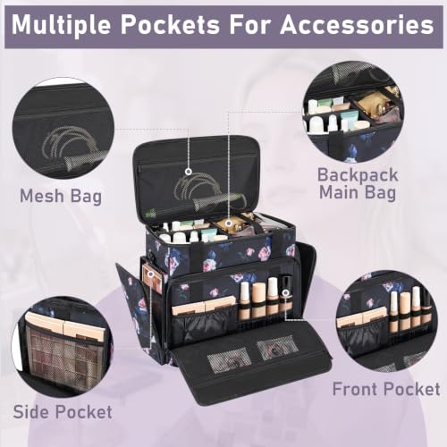 Extra Large Rolling Makeup Bag with Trolley and 4 Removable Pouches - color: Peony