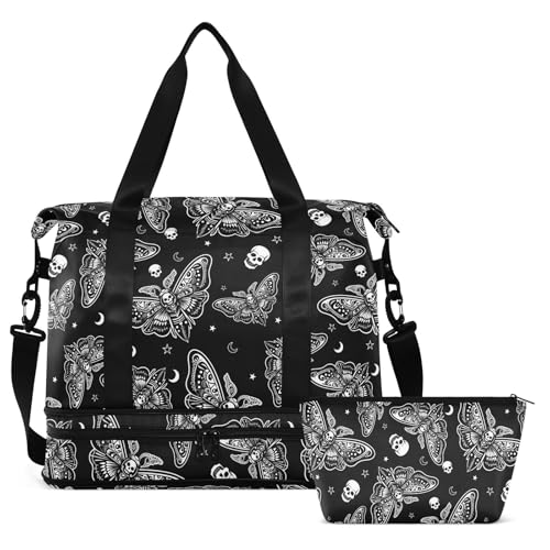 Travel Duffel Tote Bag Moth Skull Moon Esoteric Sports Duffel Bag with Wet Pocket Weekender Overnight Bag for Women Men Gym Bag, Carry On Bag Hospital Bag for Labor and Delivery - color: Skull 10