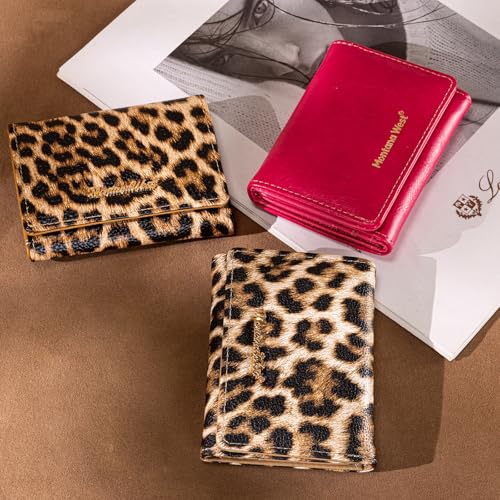 Montana West Small Wallets Woman RFID Blocking Wallet Trifold Pocket Wallet with ID Window - color: Z Leopard Tan