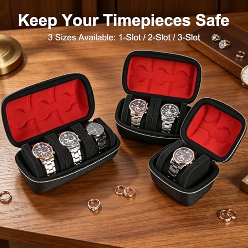 2-Slot Hard Shell Watch Travel Case, Shockproof Nylon Organizer - size: 2-Slot