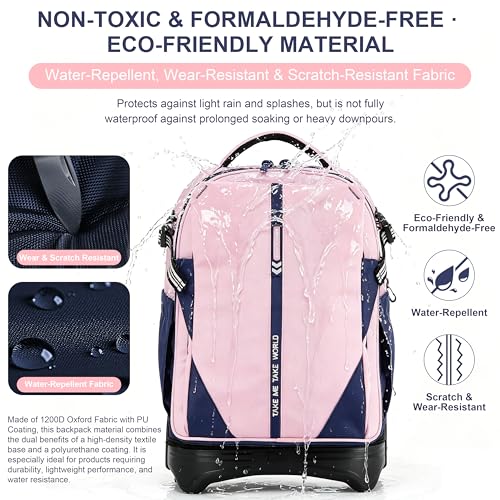 NEW TILAMI 18 Inch Expandable Rolling Backpack Stair-Climbing for School - color: Pink