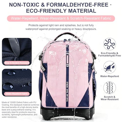 NEW TILAMI 18 Inch Expandable Rolling Backpack Stair-Climbing for School - color: Pink