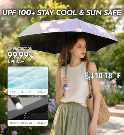 Umbrella Travel Size Mini Umbrella with UPF 100+ UV Rain Protection - color: Black