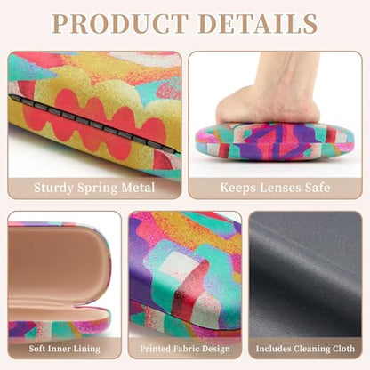 WOZEAH Eyeglasses Case Hard Shell, Protective Glasses Case for Women Men, Portable Eyeglass Holder Box with Cleaning Cloth - color: Colorful3